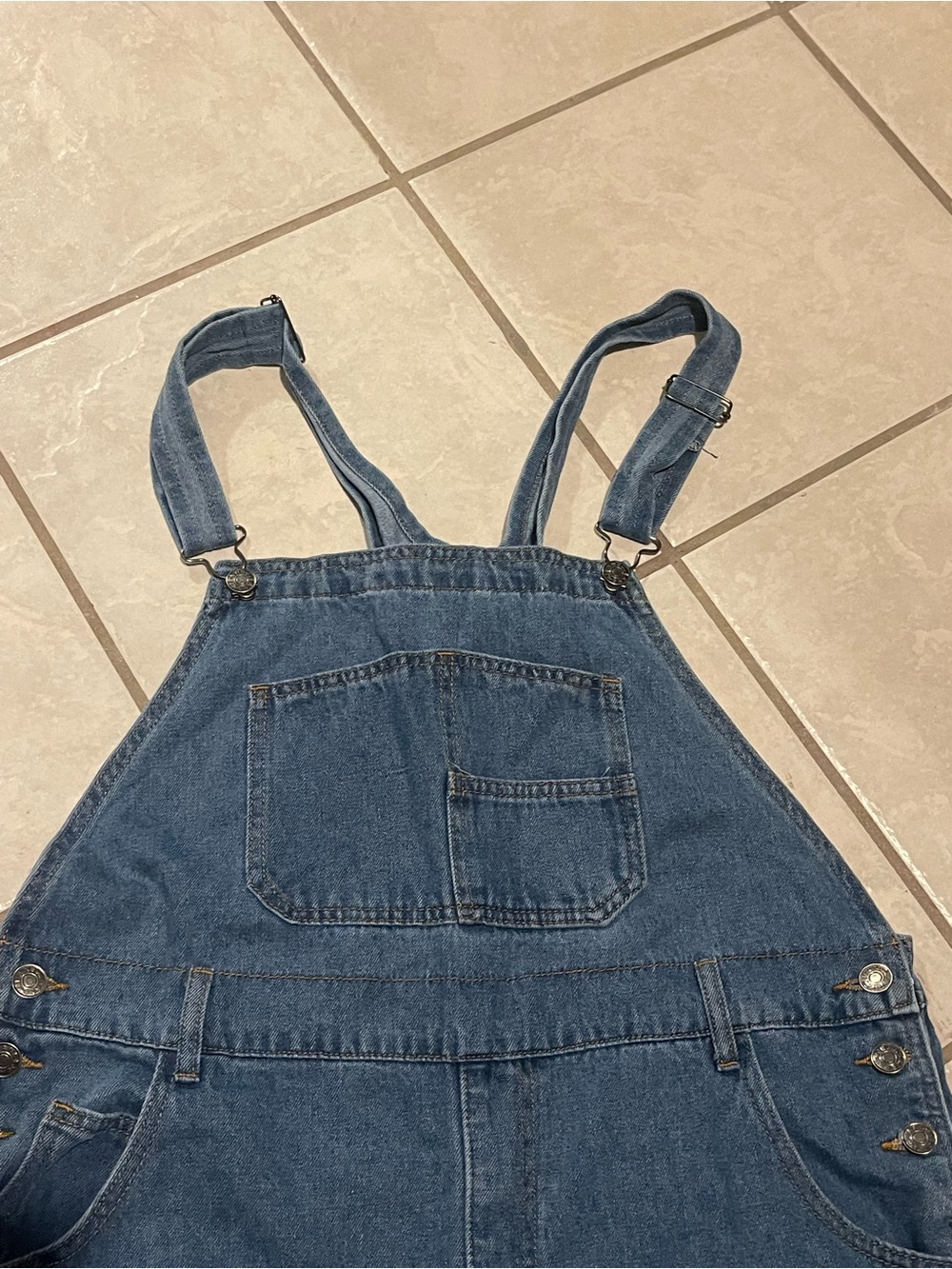 Women’s Casual Denim Overall Shorts Jeggings - Blue Large - Picture 2 of 7